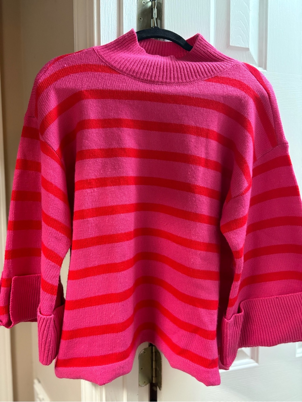 Sugarlips Pink and Red Striped Mock Neck Sweater
